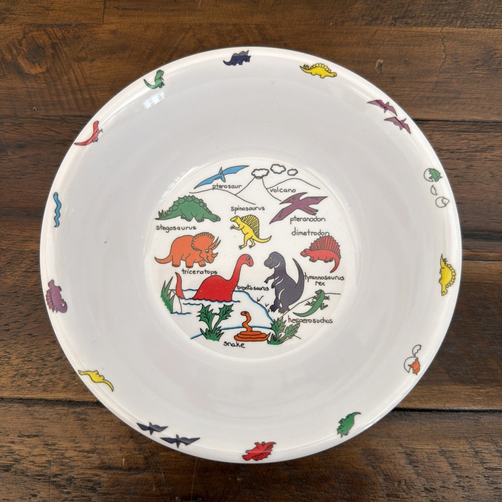 1996 Vintage Anacapa Melamine Child's Dinosaur Bowl Triceratops Stegosaurus